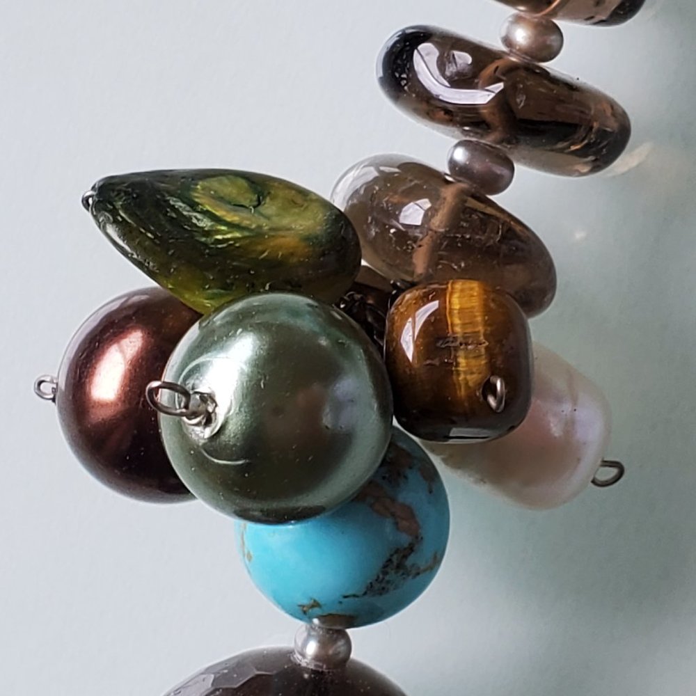 Artisan Crafted Gemstone Smoky Quartz  Freshwater Pear Pendant Necklace